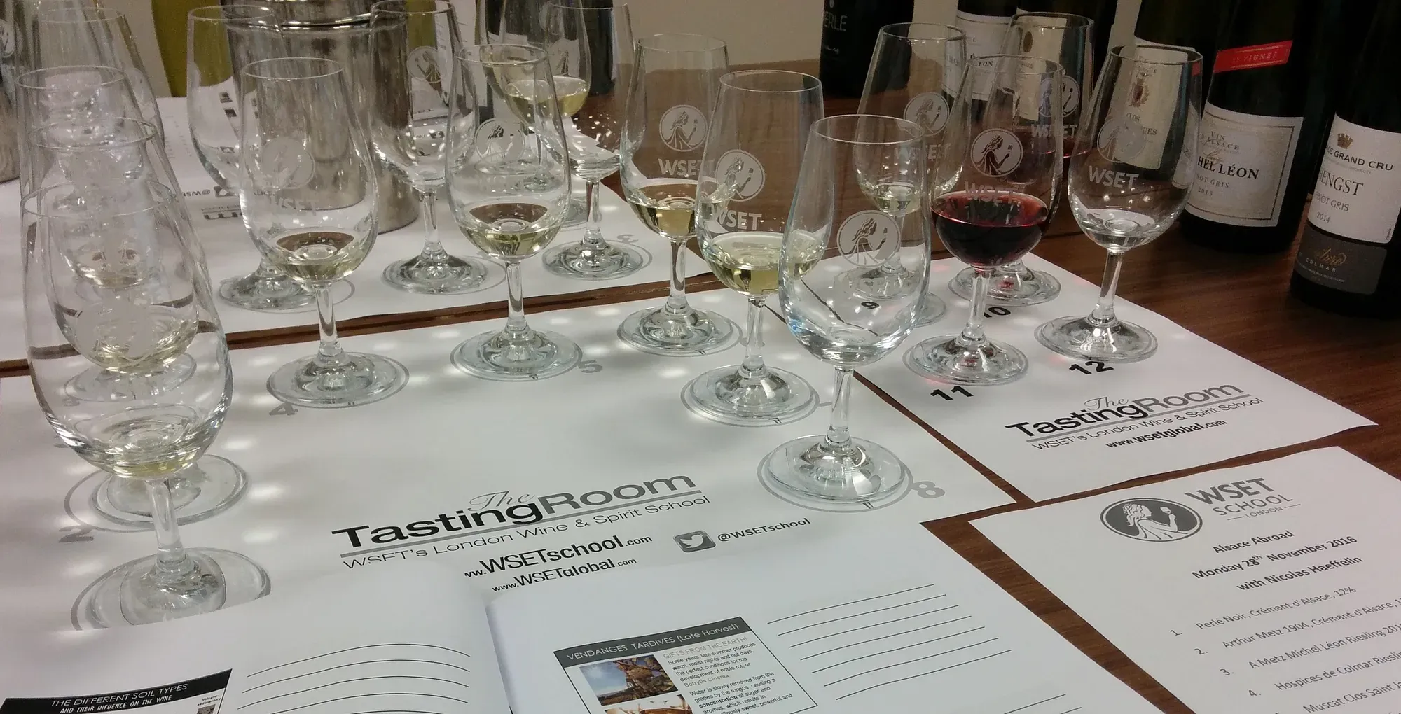 Wine glasses in a WSET School London tasting room