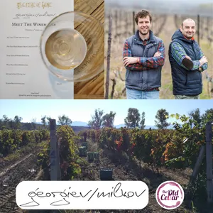 Illustration of the post on Instagram with a wine glass, a portrait of the winemakers and a photo of a vineyard.
